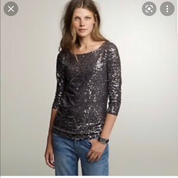 J. Crew Tops - NWT gorgeous jcrew sequin boatneck top shirt medium m navy slate blue holiday